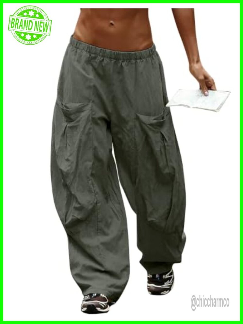 Women Lightweight Cotton Blend Parachute Cargo Pants Low Rise Baggy Lounge